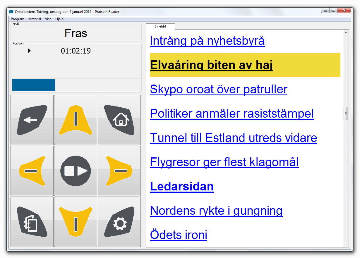 Pratsam Reader Win vy av uppspelning